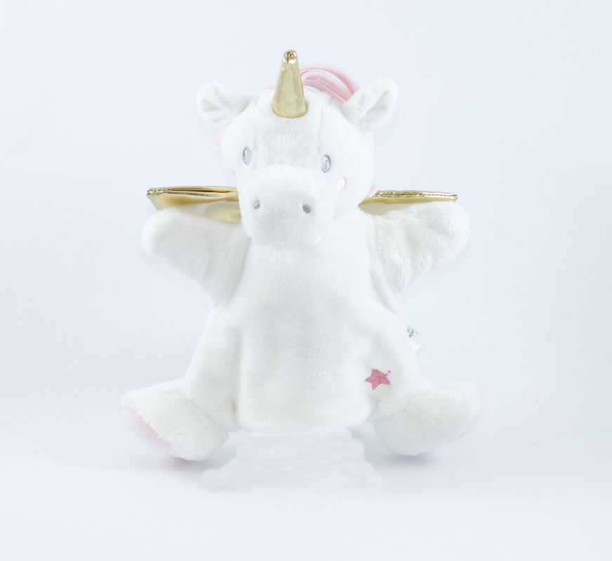  handpuppet unicorn white pink gold 